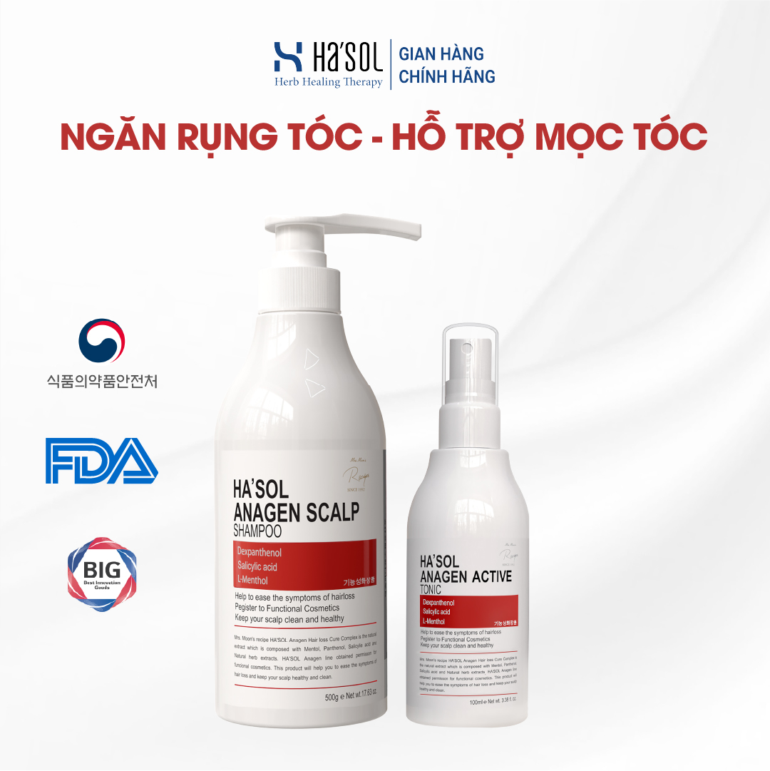 Combo Dầu Gội Đỏ Xịt Dưỡng Kích Mọc Tóc Hasol 100ml Giảm Rụng Tóc Kích Mọc Tóc Nhanh Chóng Hasol Anagen Scalp Shampoo